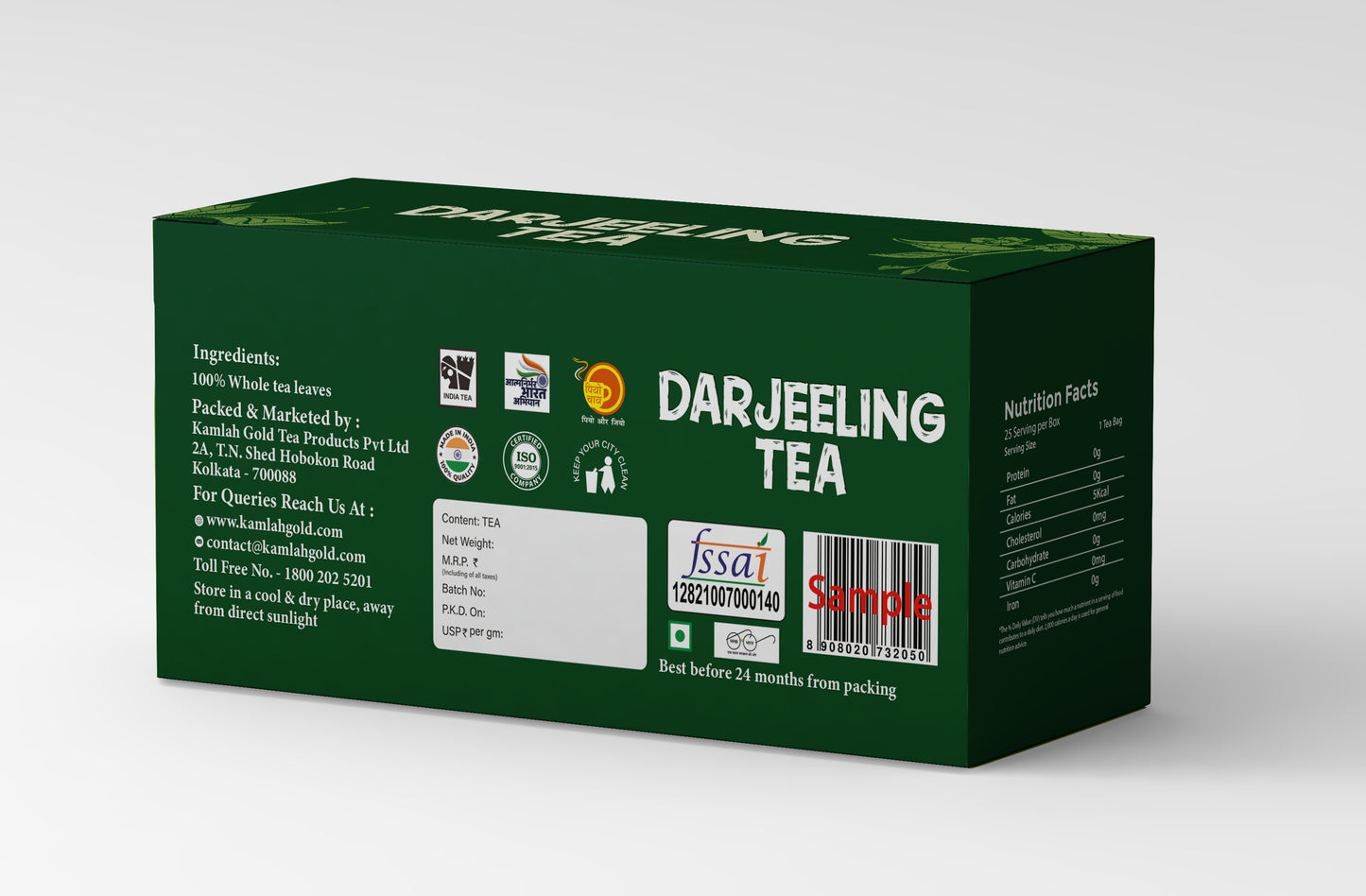 Kamlah Gold Darjeeling Tea Bags | 100% Whole Black Tea Leaves | Delicate Aroma & Light Muscatel Flavour | Fresh-Sealed Pack |