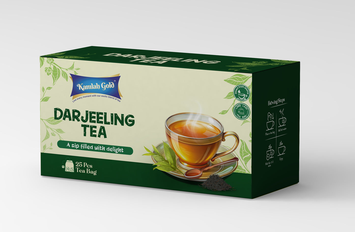 Kamlah Gold Darjeeling Tea Bags | 100% Whole Black Tea Leaves | Delicate Aroma & Light Muscatel Flavour | Fresh-Sealed Pack |