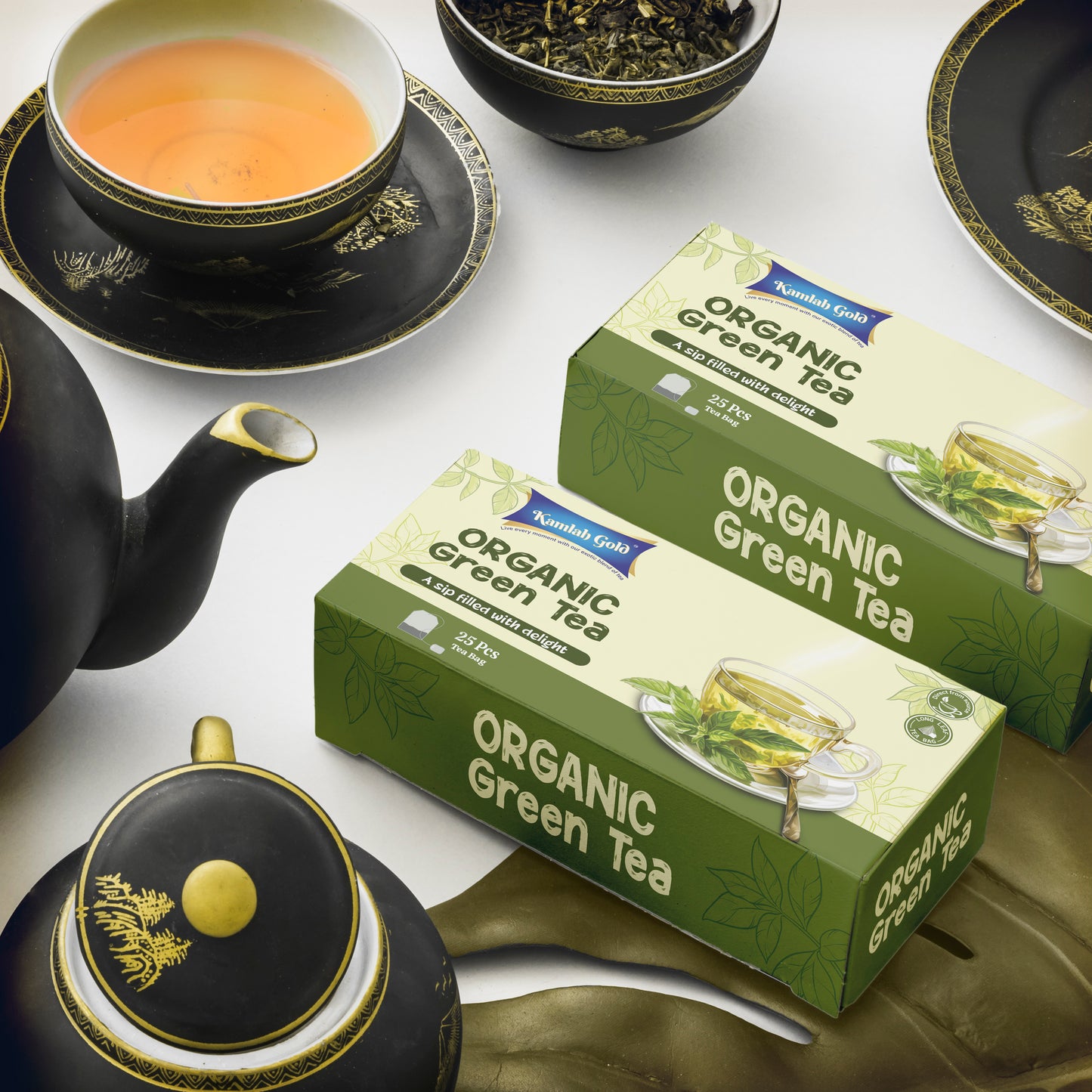 Kamlah Gold Organic Green Tea Bags | Refreshing & Natural Whole Leaf Tea | Delicate & Mild Flavour | Antioxidant-Rich | Ideal for Wellness & Relaxation